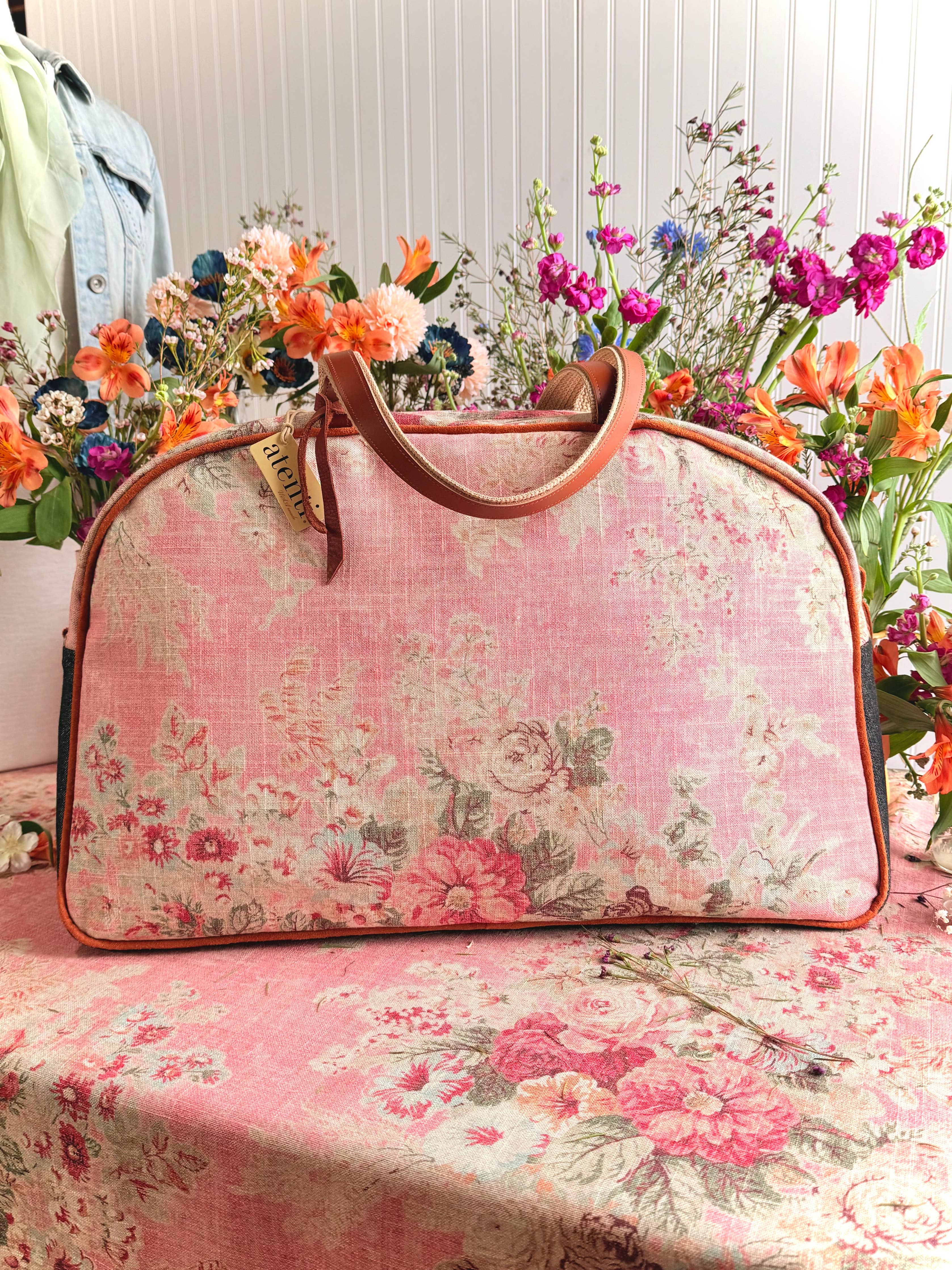 Rosewood Overnighter-Atenti USA Handmade Weekender, Floral Travel Bag