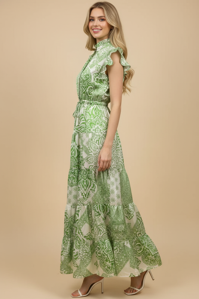 PAISLEY PRINT TIERED MAXI DRESS - 3775DW