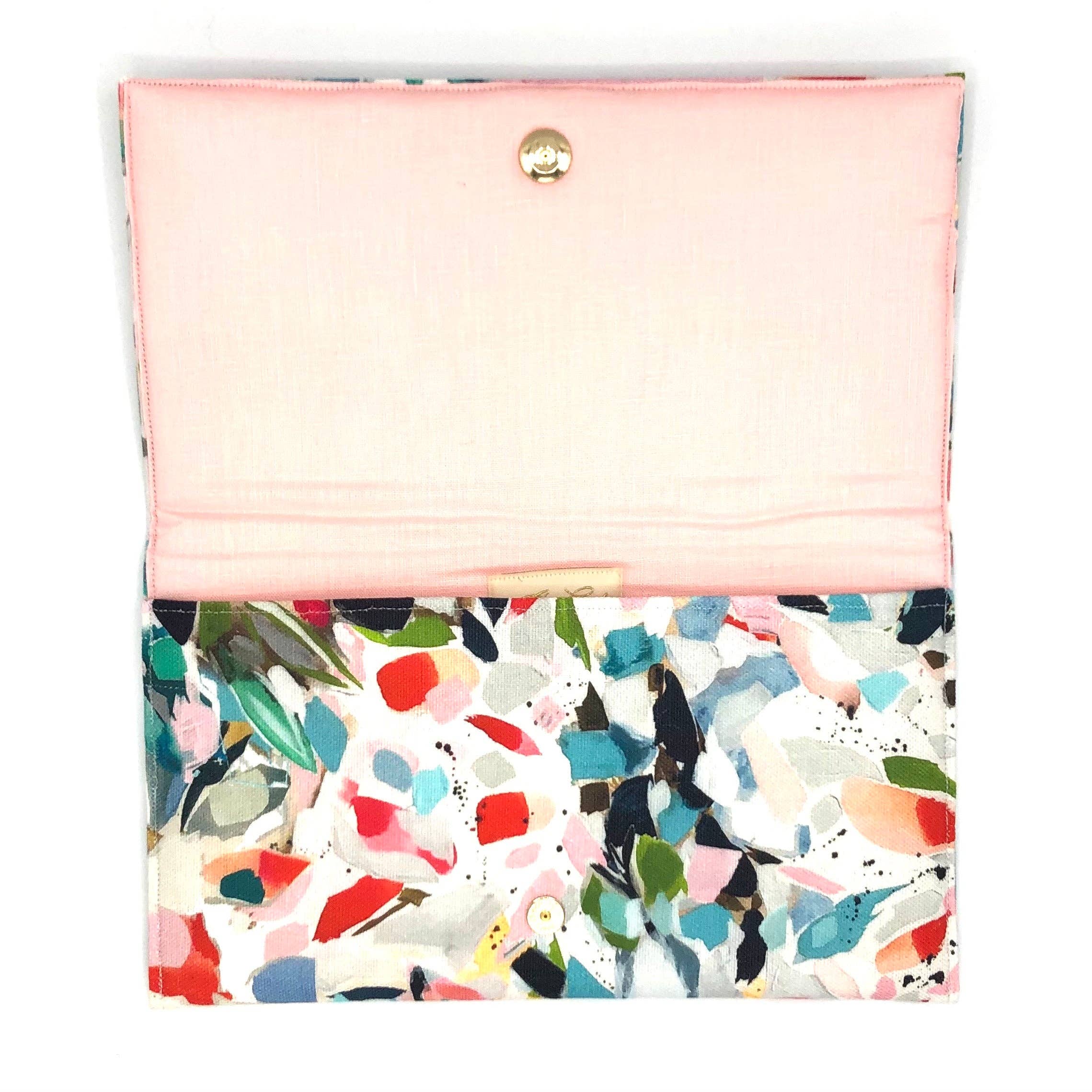 Painterly Linen Paulette Clutch w/ Pink Linen Lining
