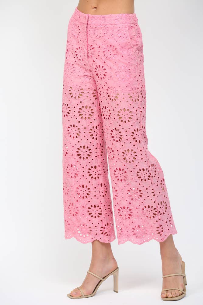 FLORAL EYELET LACE WIDE LEG CROPPED PANTS FP62036