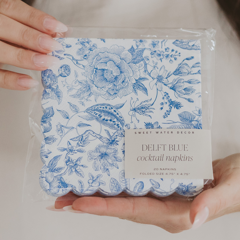 Blue Delft Foil Cocktail Napkins - Home Decor