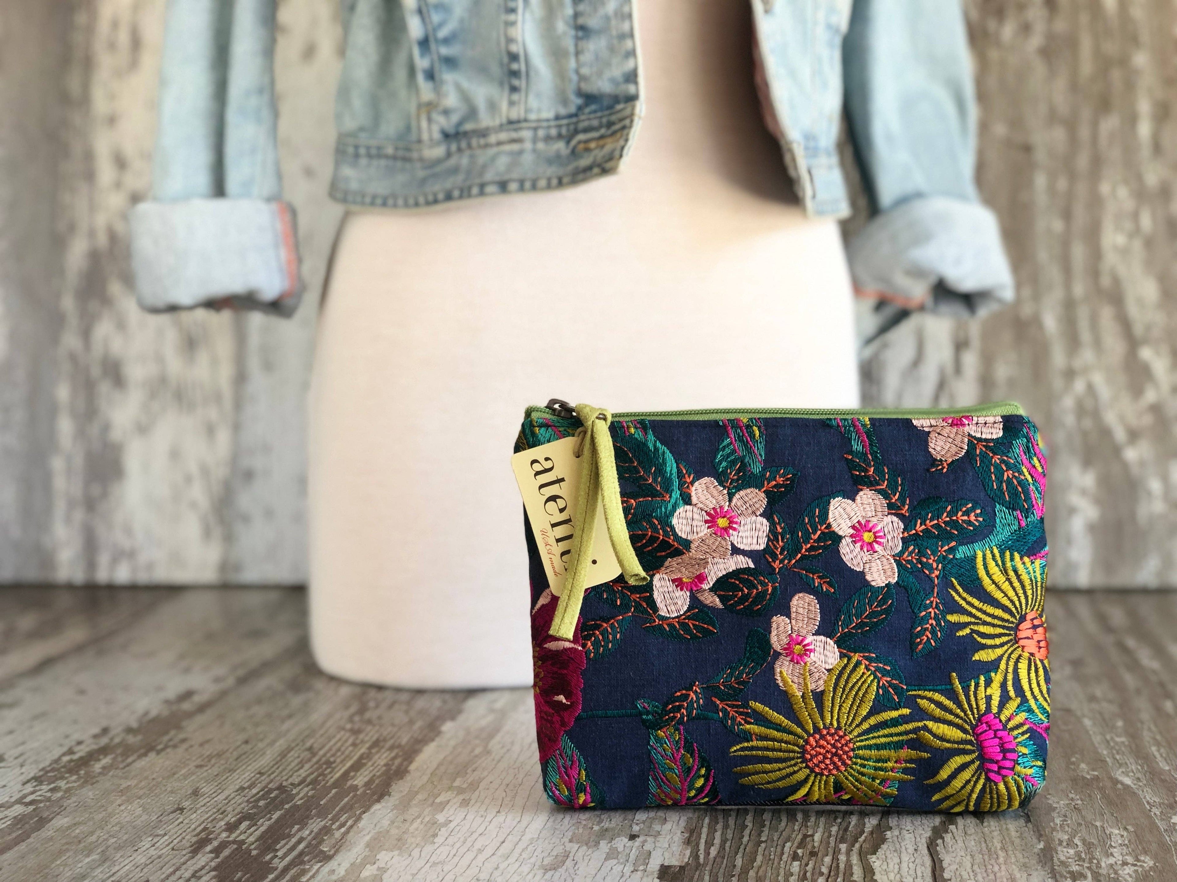 Flora Accessories Pouch- Atenti USA Made Embroidery Floral