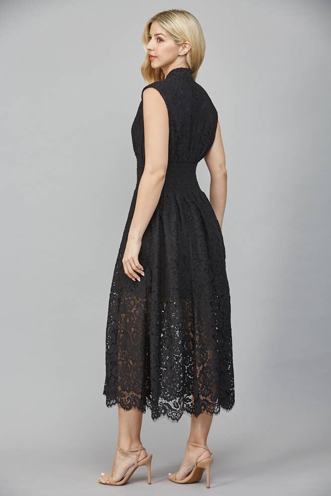 FRONT ZIP CLOSURE SLVL LACE DRESS FD34114