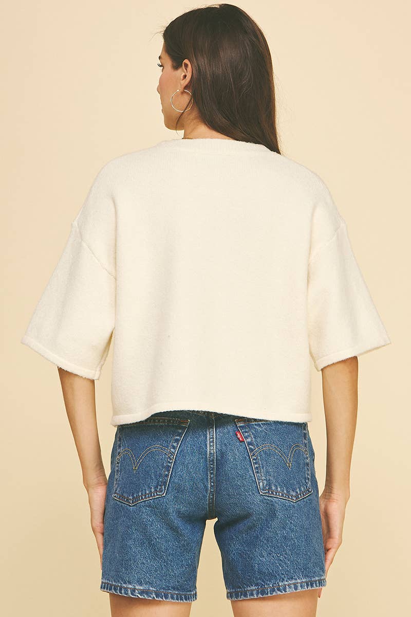 BUTTON DOWN SHORT SLEEVE SWEATER - 6752W