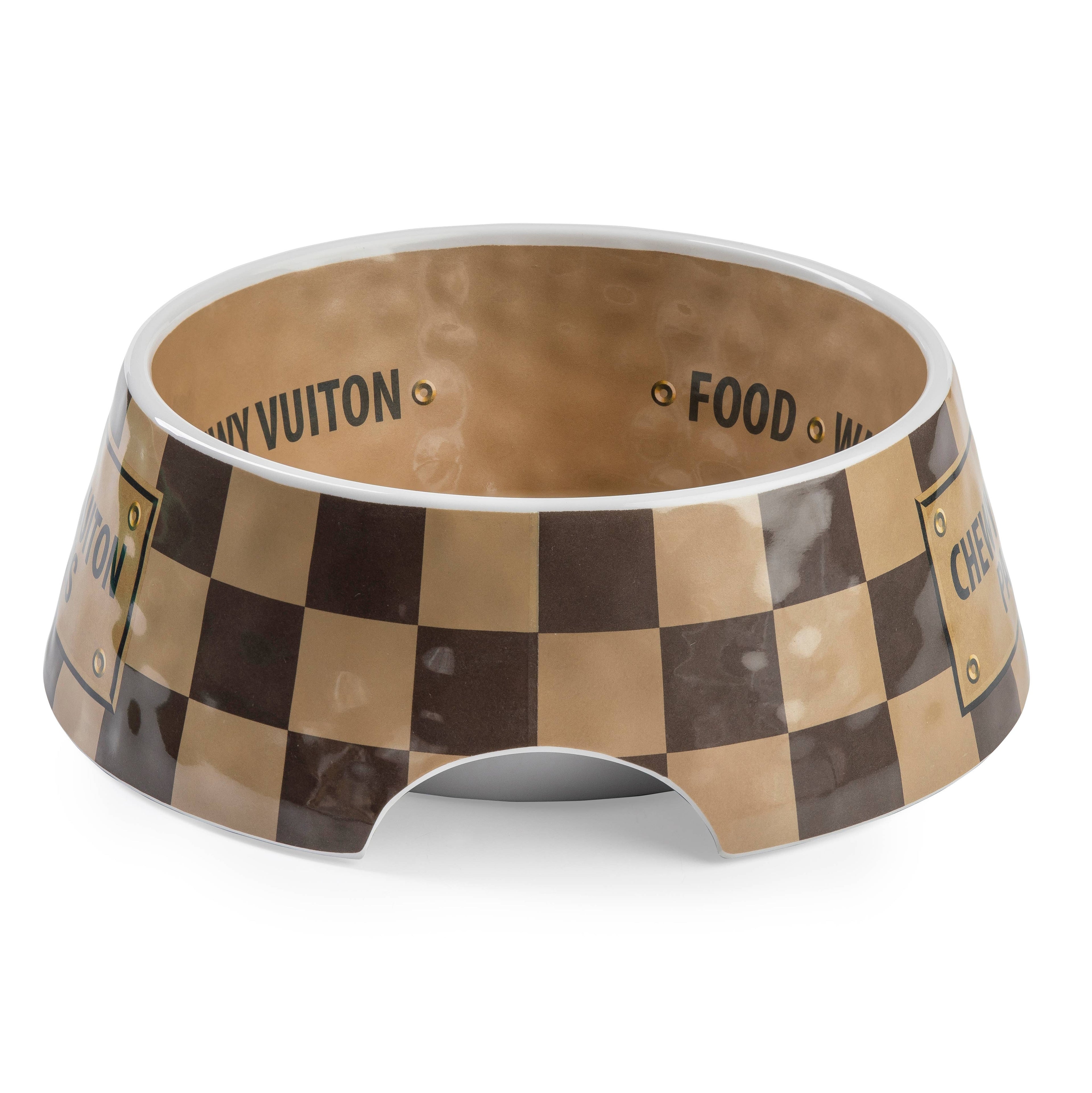 Tan Checker Chewy Vuiton Bowl - 3 Sizes!! Dog Bowls
