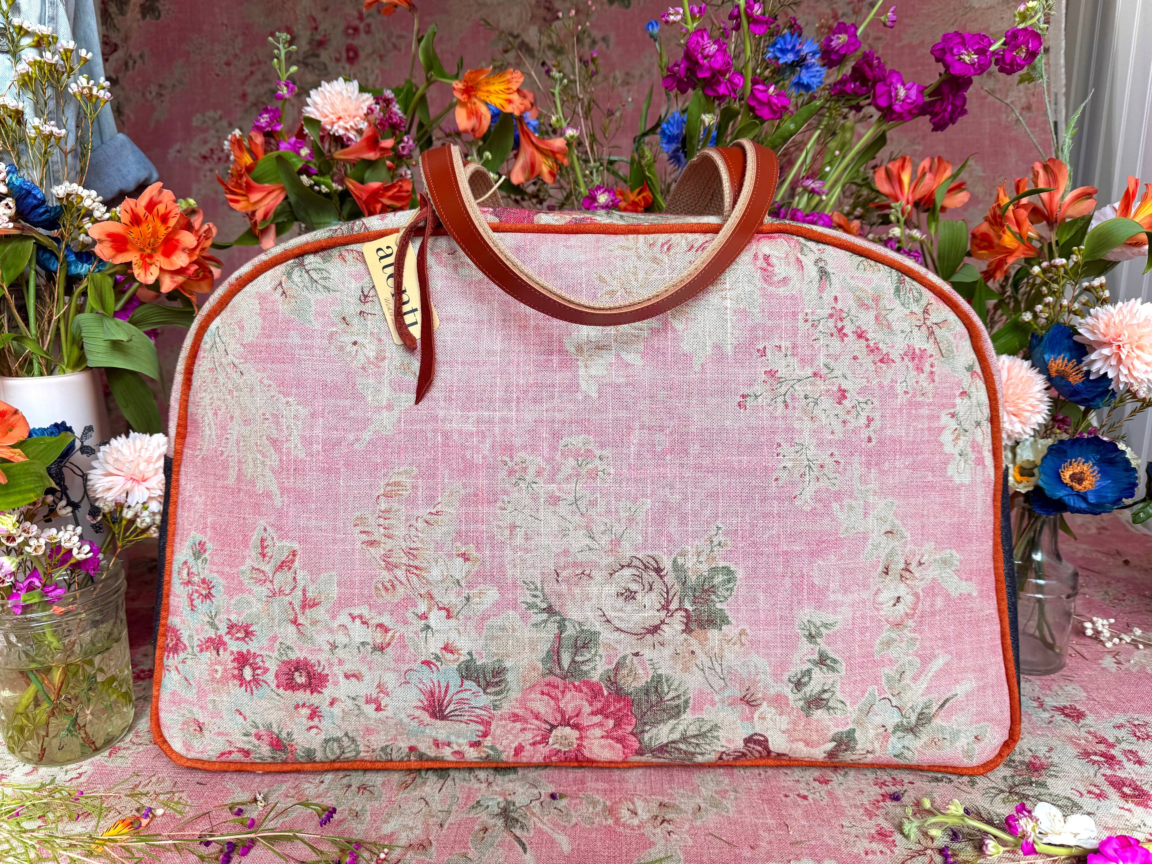 Rosewood Overnighter-Atenti USA Handmade Weekender, Floral Travel Bag