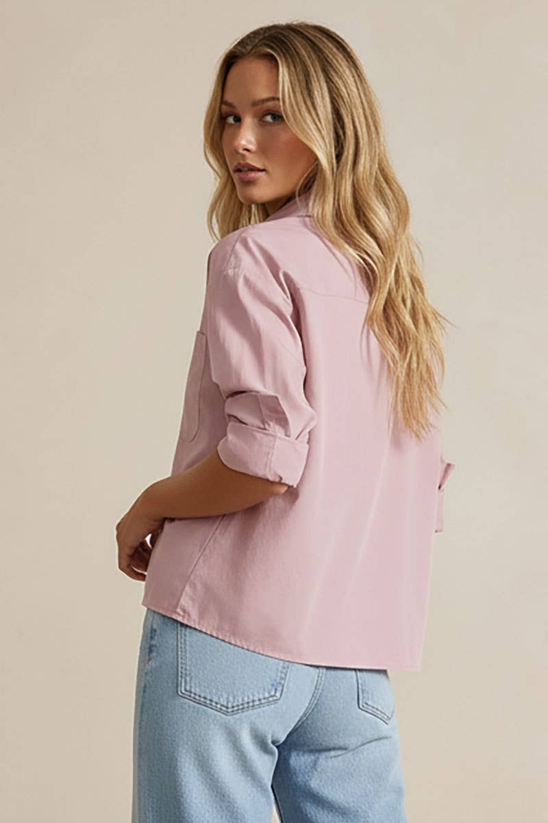Rolled Sleeve Button Up Blouse