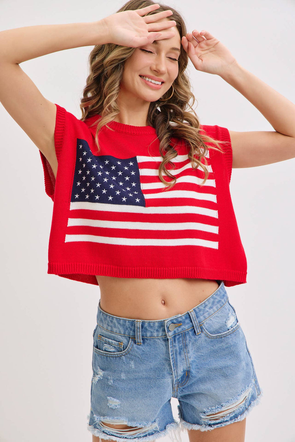 PATRIOTIC AMERICAN FLAG KNIT  STAR AND STRIPES TOP