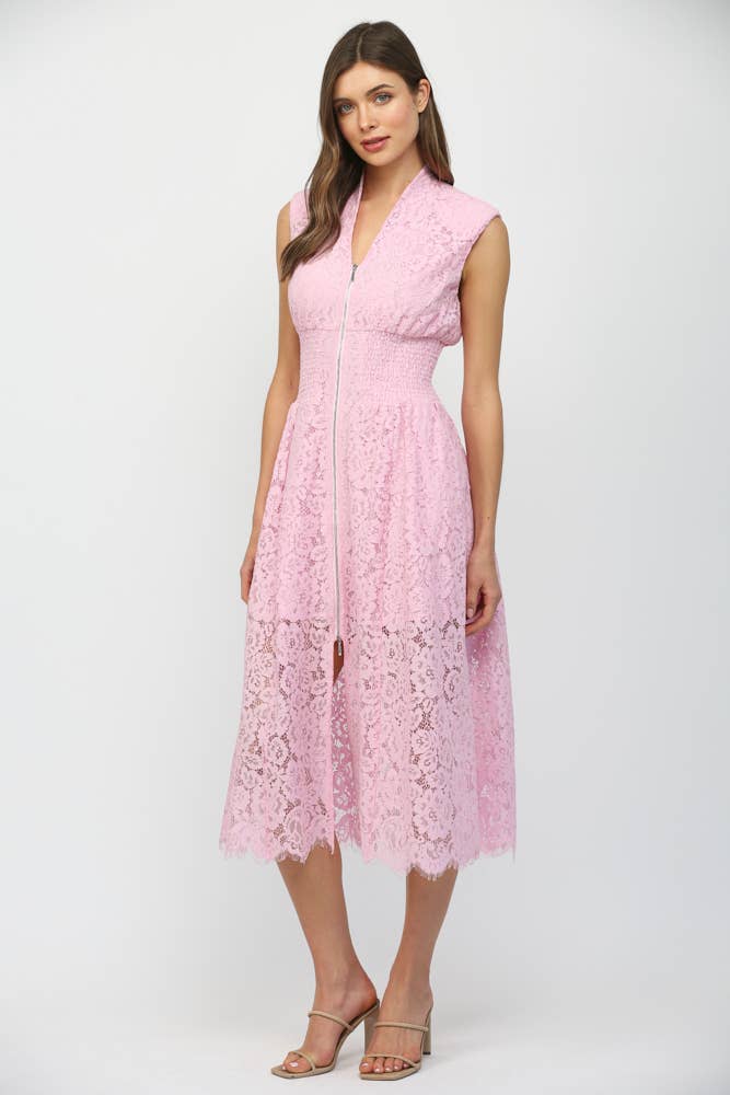 FRONT ZIP CLOSURE SLVL LACE DRESS FD34114