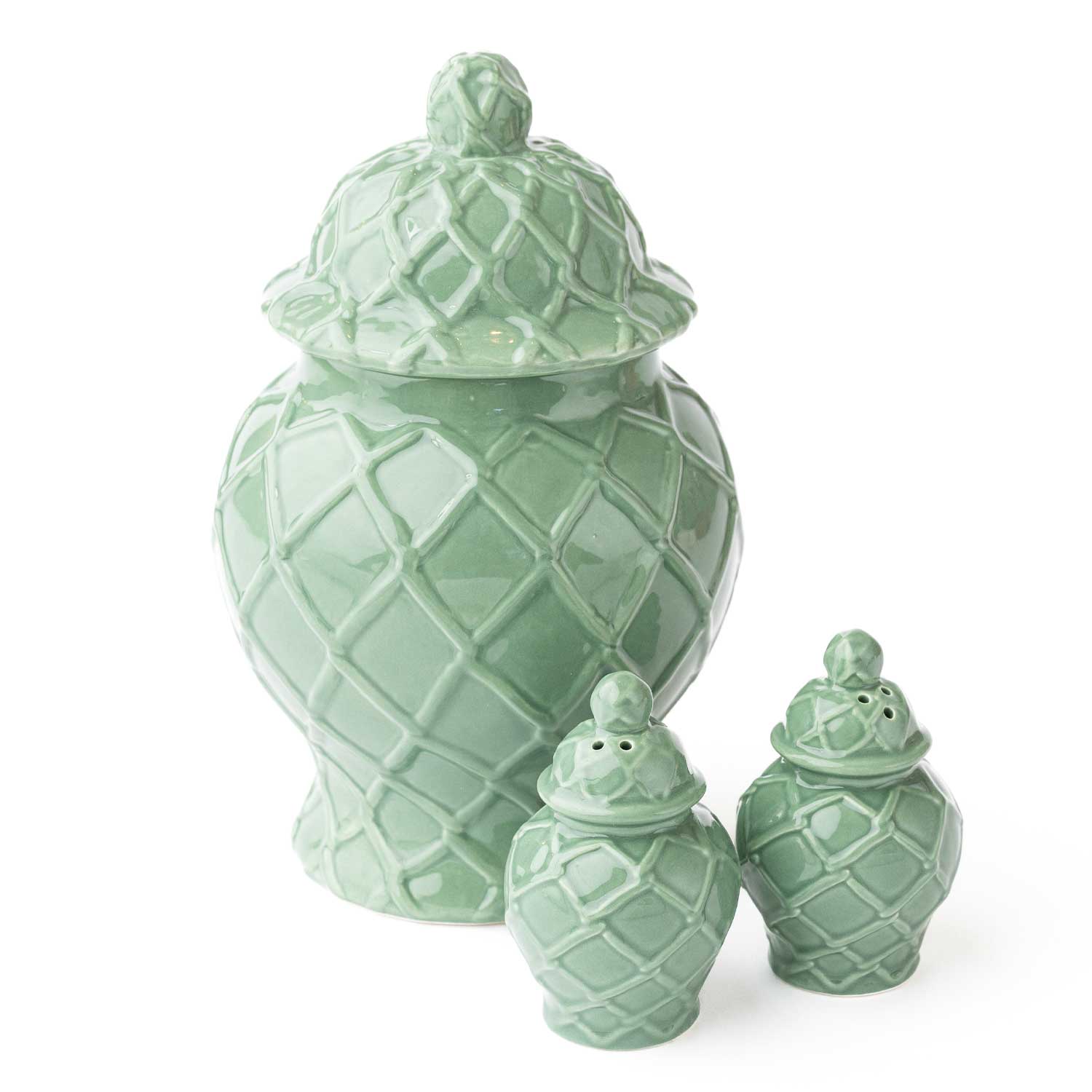 Green Textured Jar Salt & Pepper Shaker Boxed Set