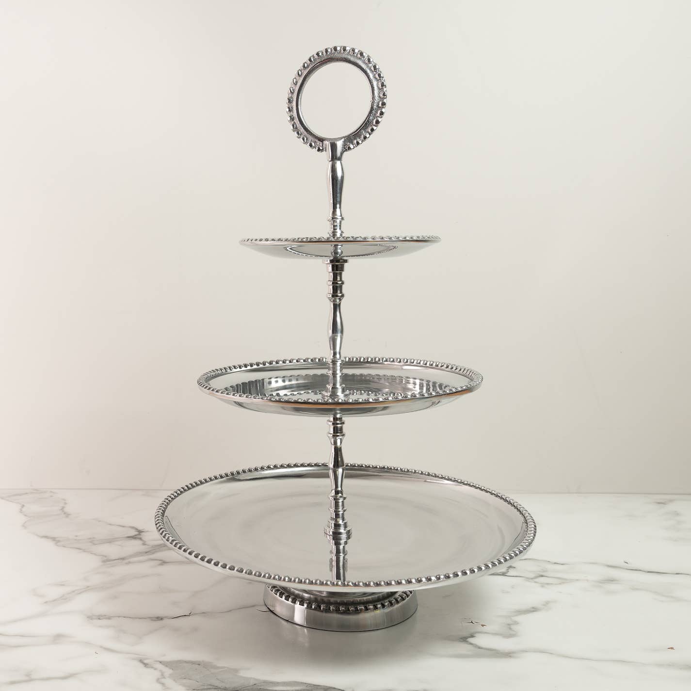 Elegant 3-Tier Beaded Cake Stand with Handle