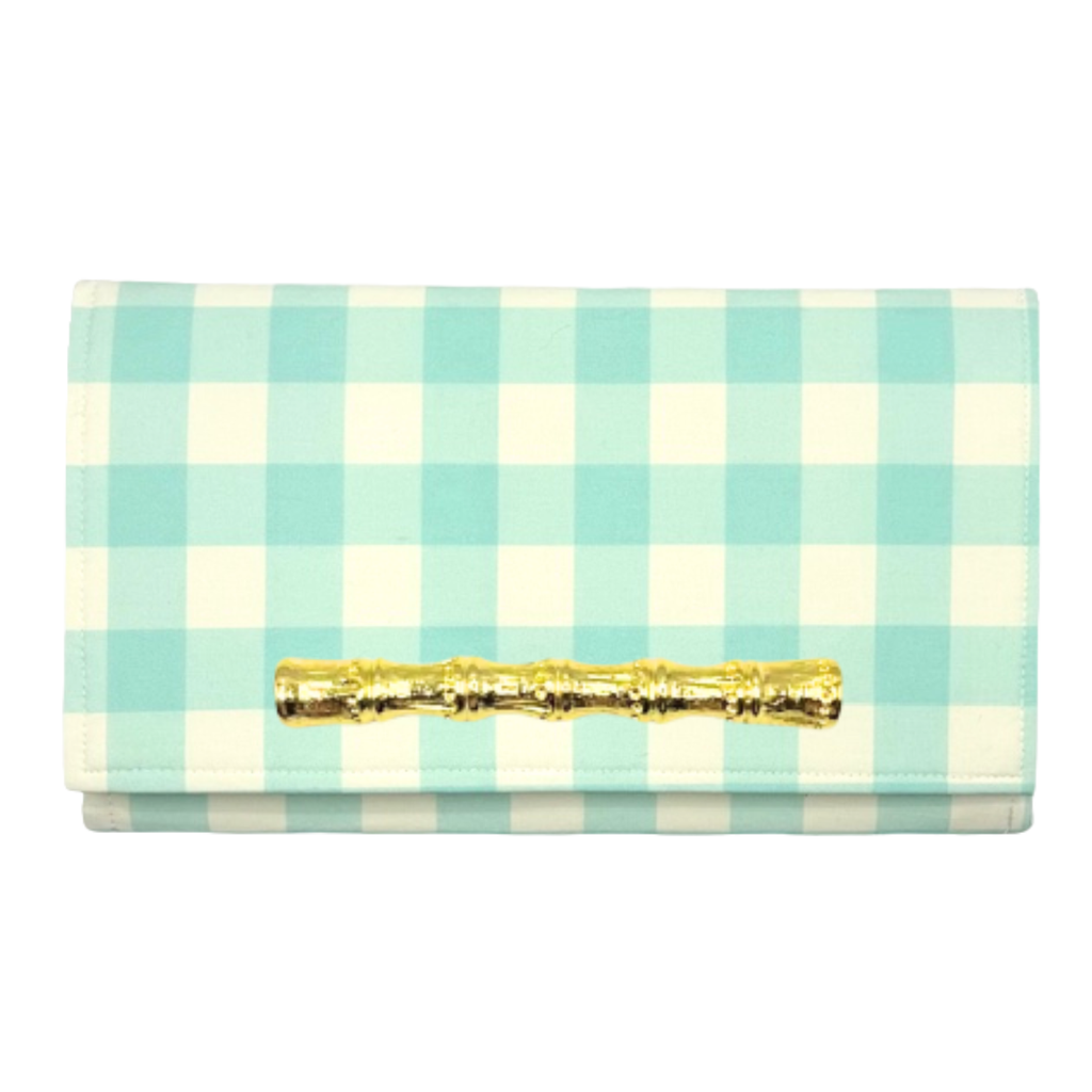 Blue and White Buffalo Check Clutch