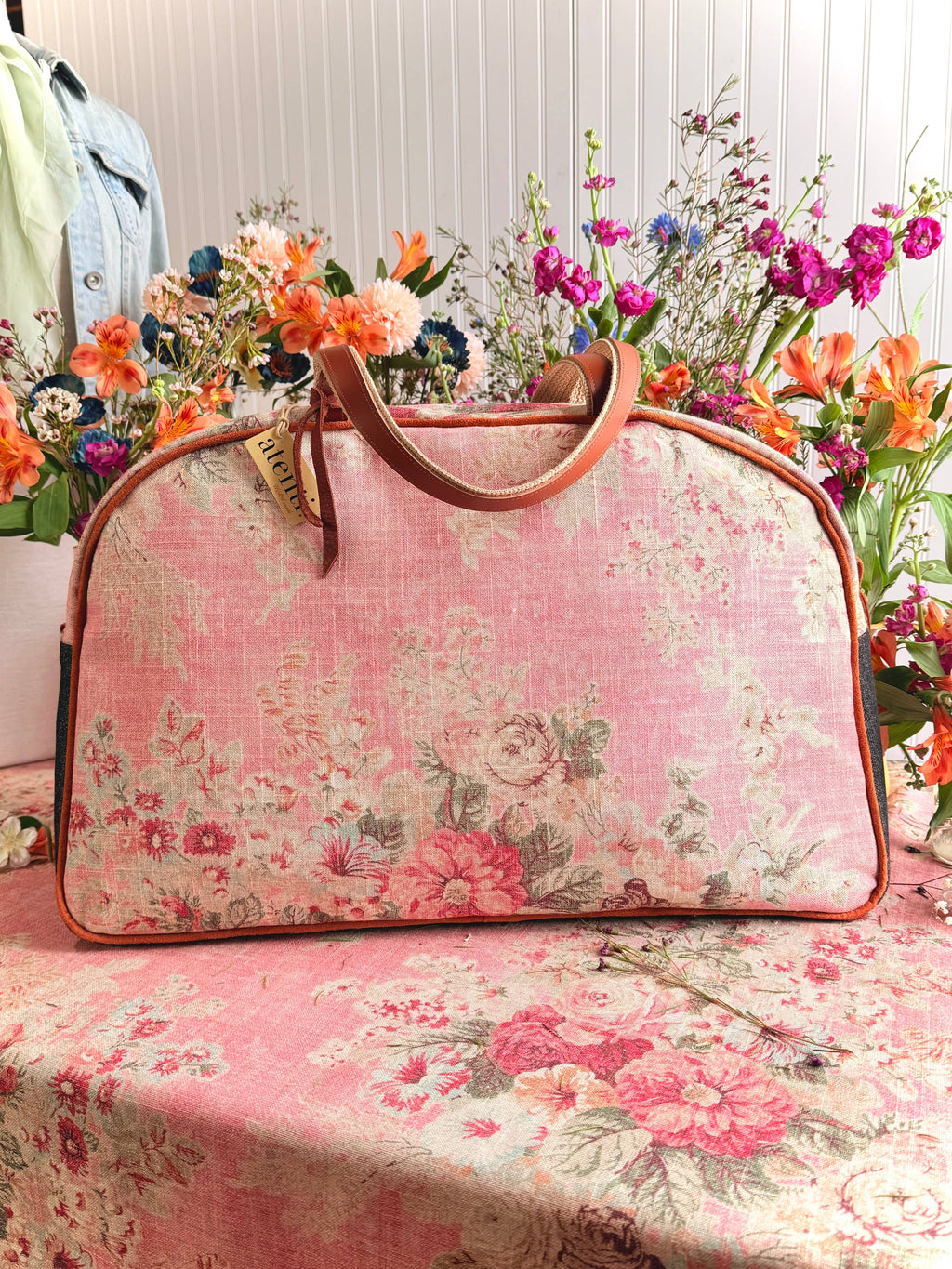 Rosewood Overnighter-Atenti USA Handmade Weekender, Floral Travel Bag