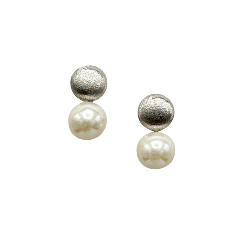 376-01-S| TEXTURED BRUSH MATTE SILVER POST W/ PEARL DROP