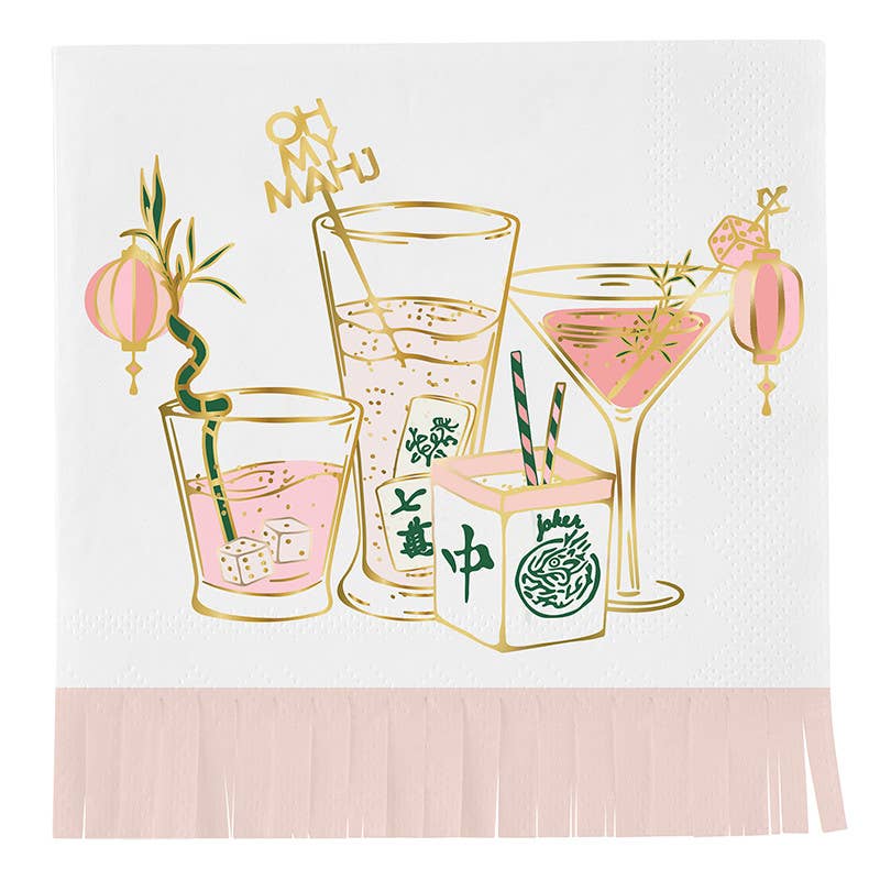 Fringed Cocktail Napkins - Mahjong