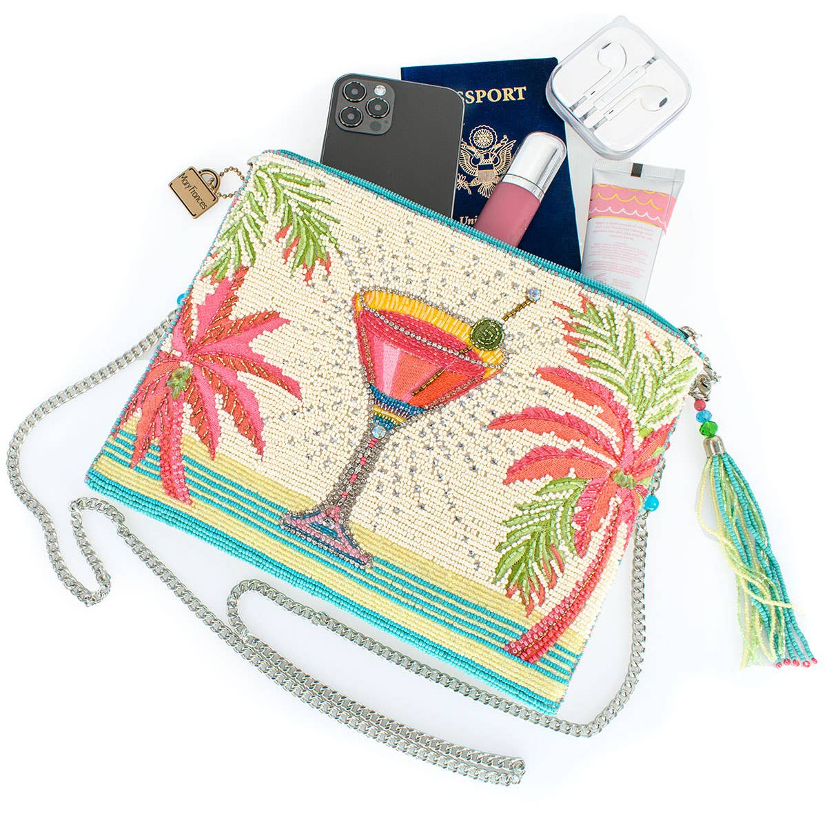 Palm Paradise Beaded Cocktail Crossbody Handbag