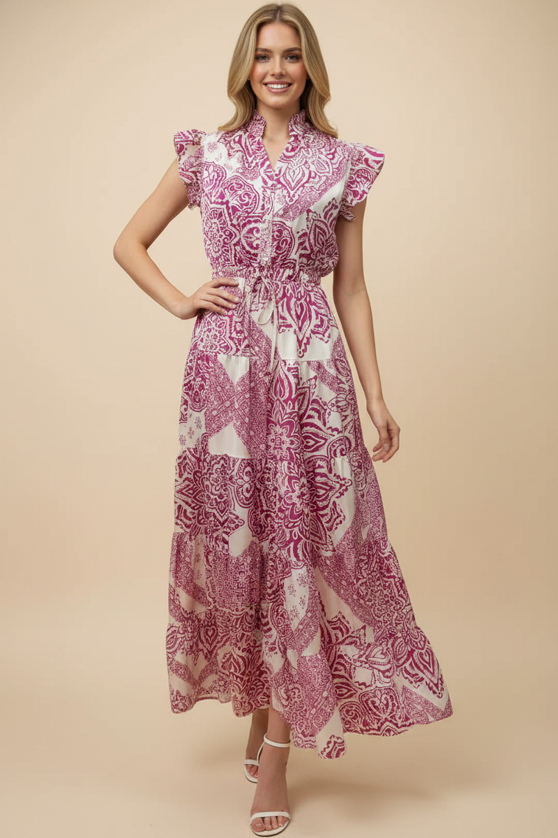 PAISLEY PRINT TIERED MAXI DRESS - 3775DW