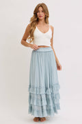 EASY FLOWY TIERED RUFFLE MAXI SKIRT