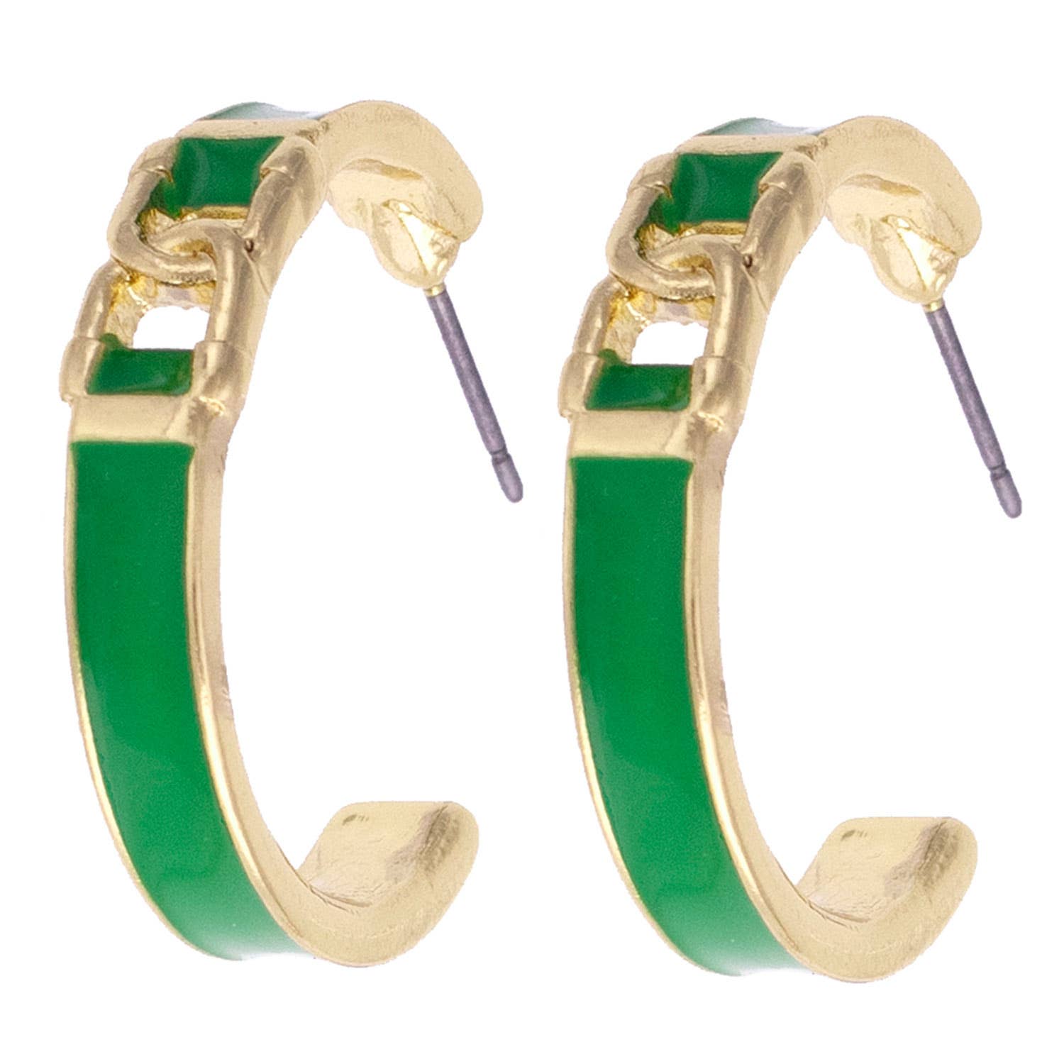 Lyra Linked Horsebit Enamel Hoop Earrings