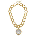 Gold and Silver Coin on Gold Chain Necklace