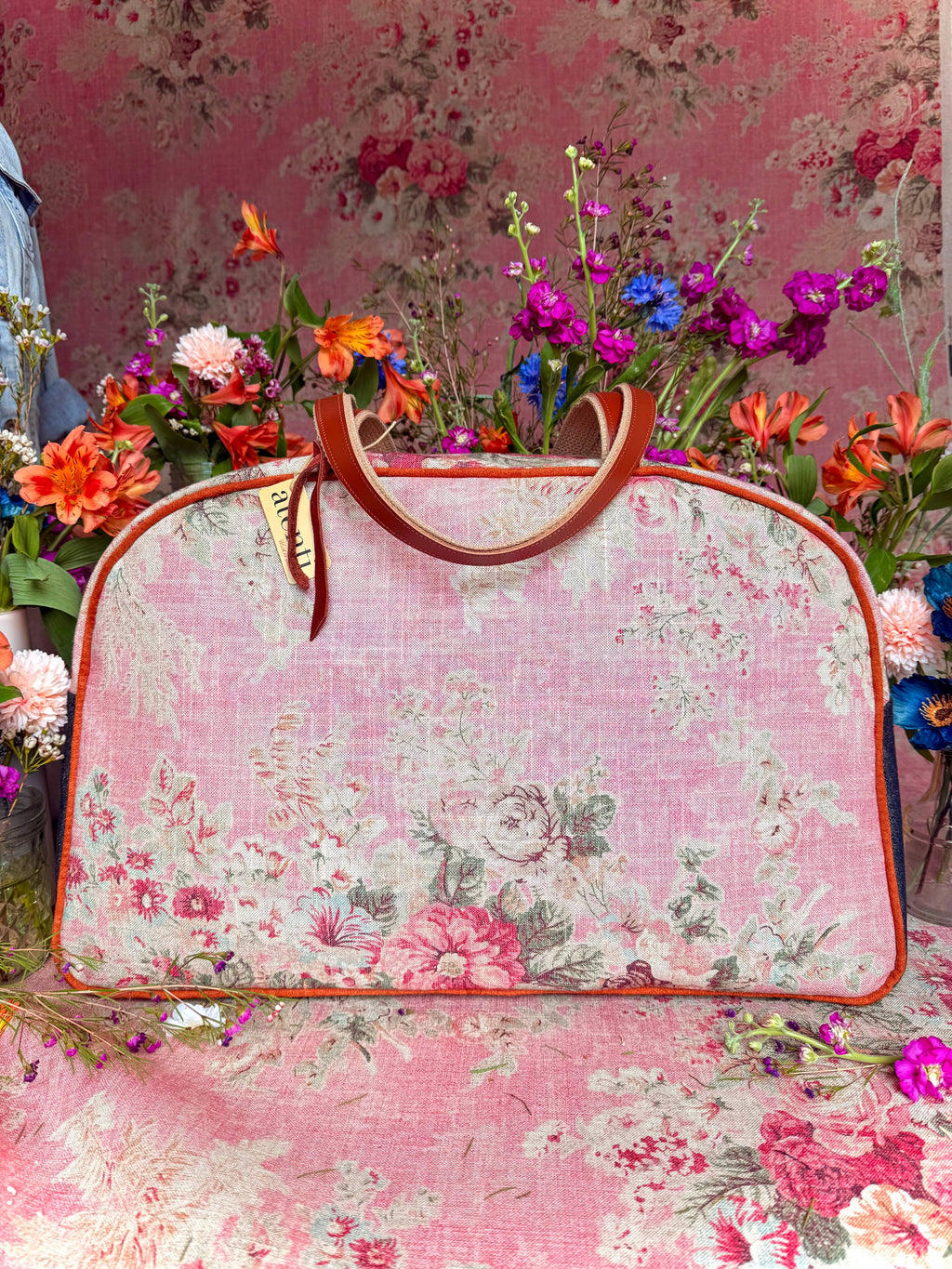 Rosewood Overnighter-Atenti USA Handmade Weekender, Floral Travel Bag