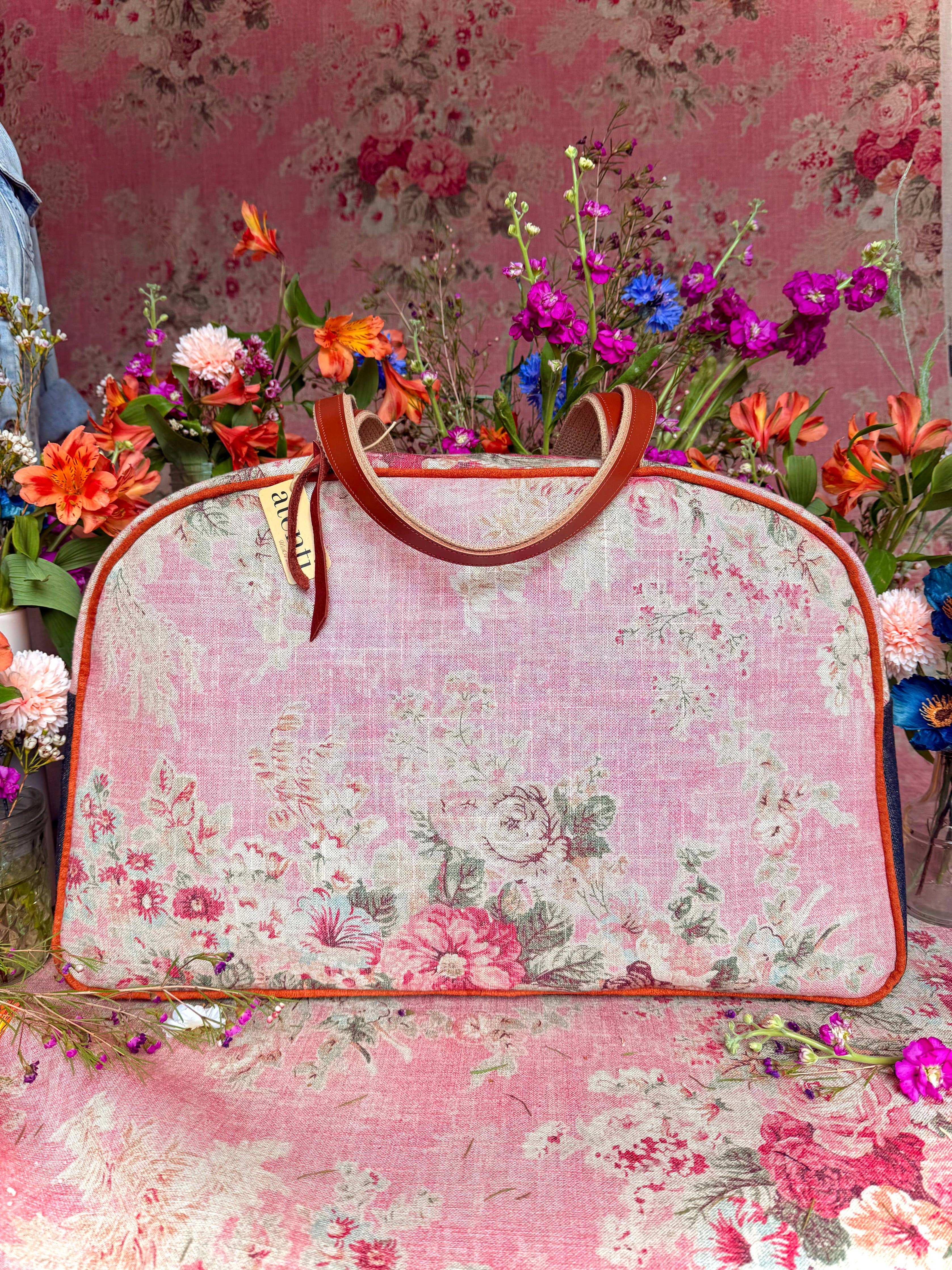 Rosewood Overnighter-Atenti USA Handmade Weekender, Floral Travel Bag