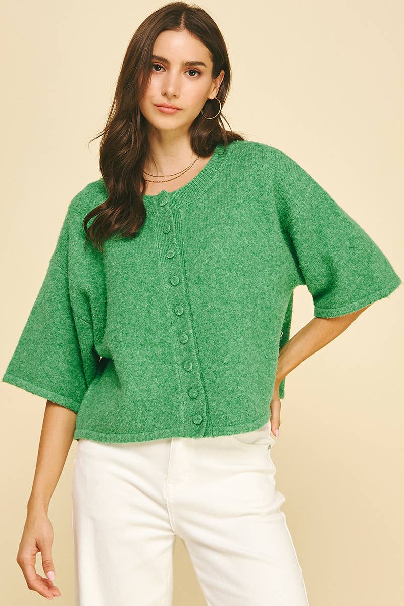 BUTTON DOWN SHORT SLEEVE SWEATER - 6752W