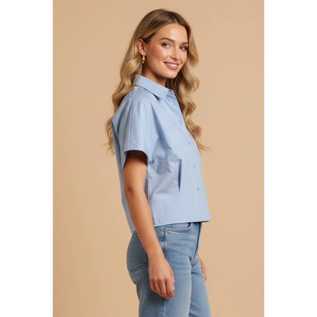 Tailored Taffeta Short Sleeve Blouse