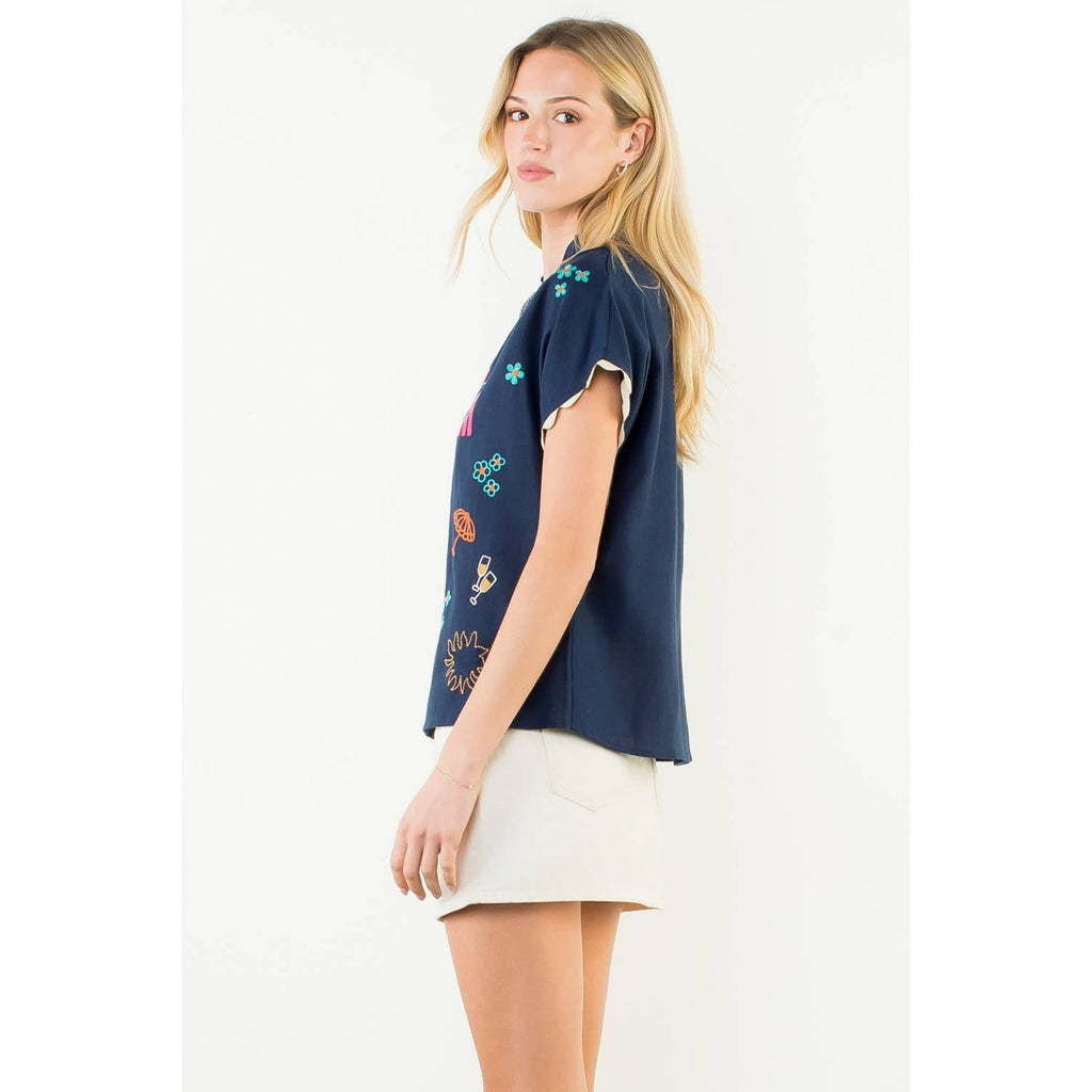 Short Sleeve Embroidery Detail Top