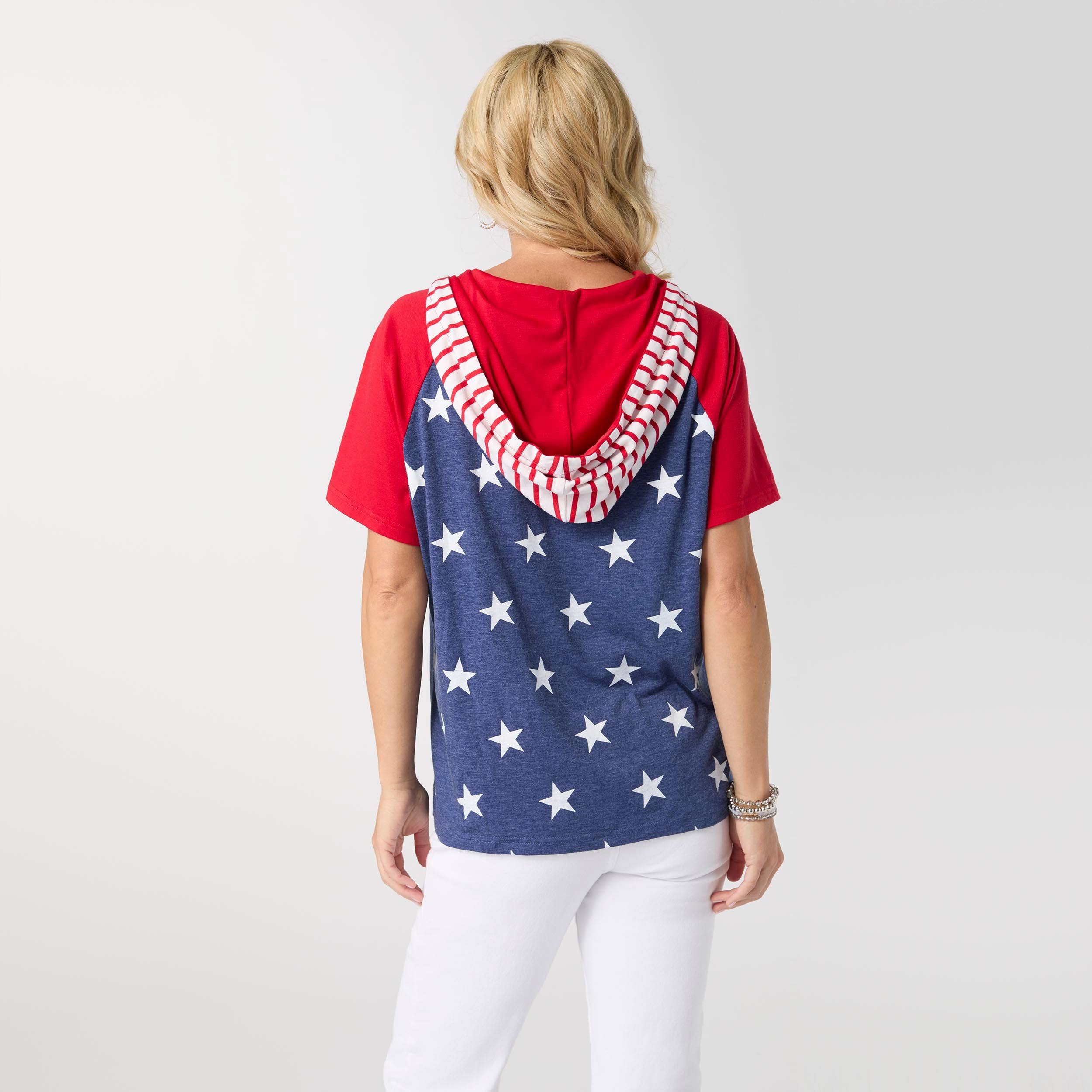 Brianna Hooded Tee with Stars & Stripes