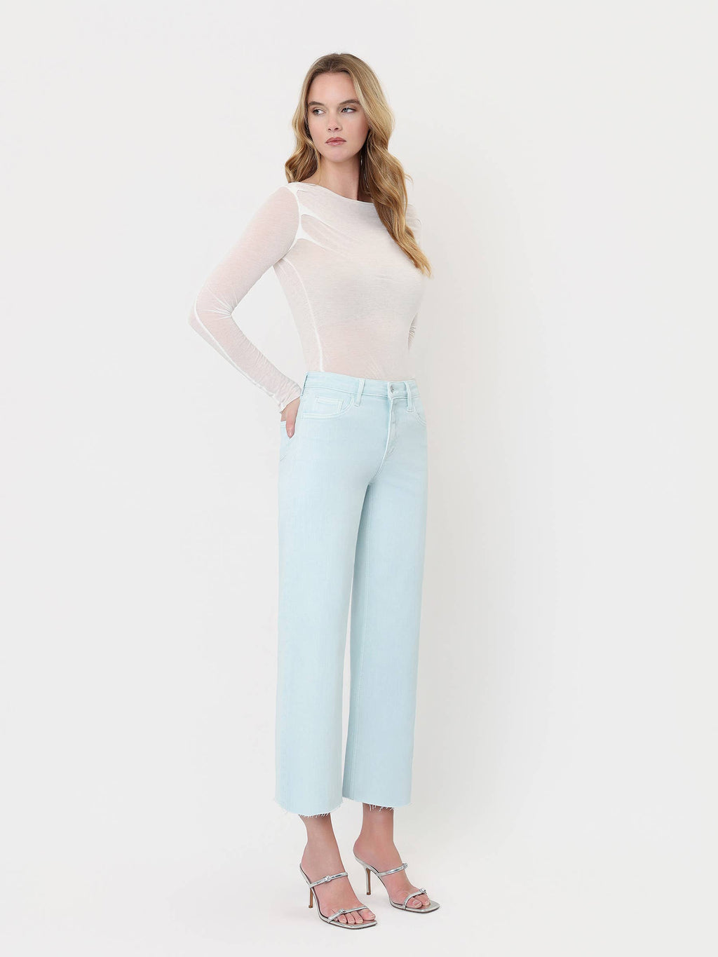 HIGH RISE WINTER SKY COLOR CROP WIDE LEG JEANS T5894WSK
