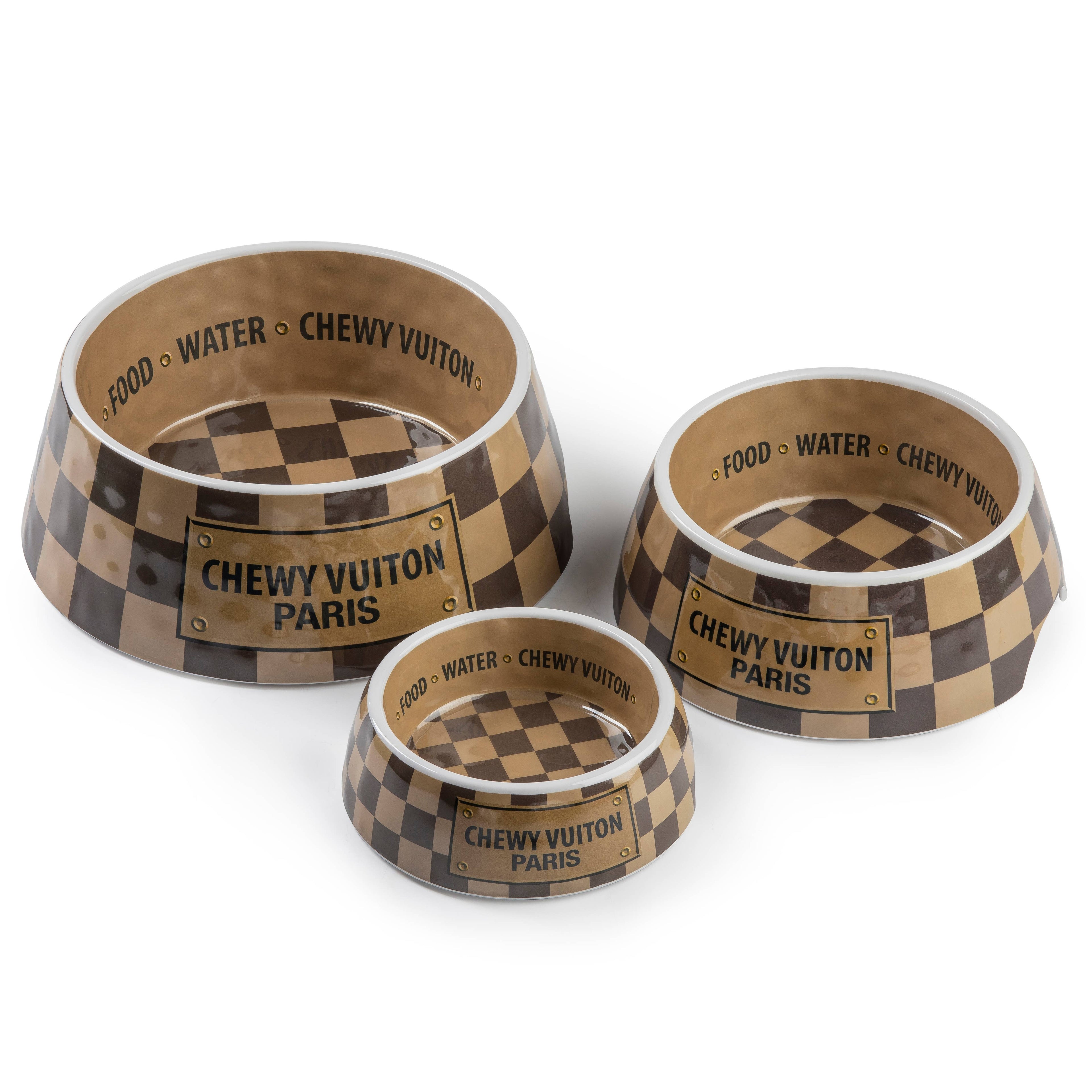 Tan Checker Chewy Vuiton Bowl - 3 Sizes!! Dog Bowls
