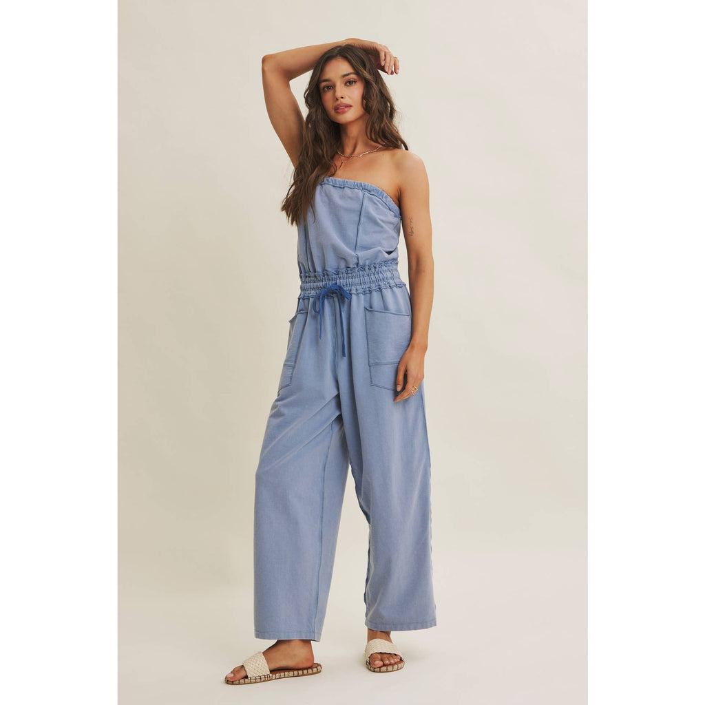 BEACH TOWN WEEKEND MINERAL-WASHED STRAPLESS JUMPSUIT