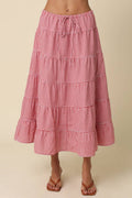 Jasmine Gingham Drawstring Tiered Maxi Skirt