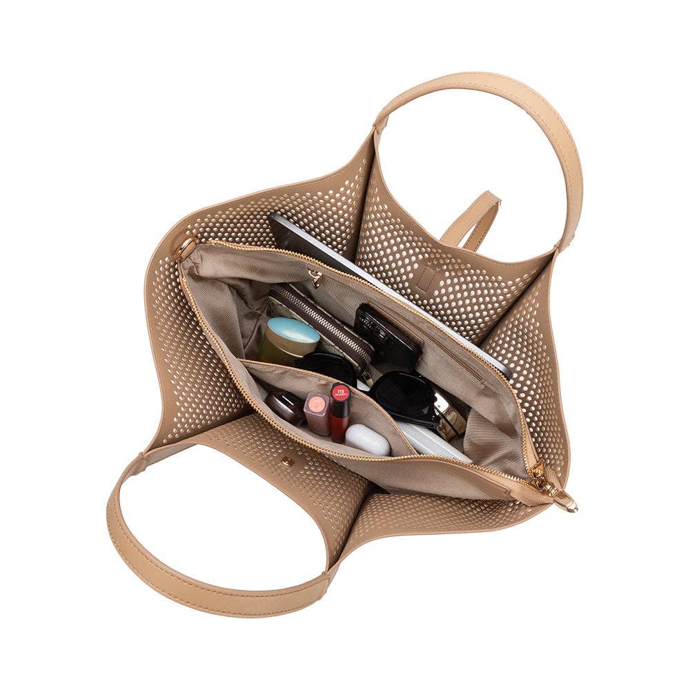 Malia Ivory Laser Cut Vegan Leather Tote Bag Pre-Order 3/30