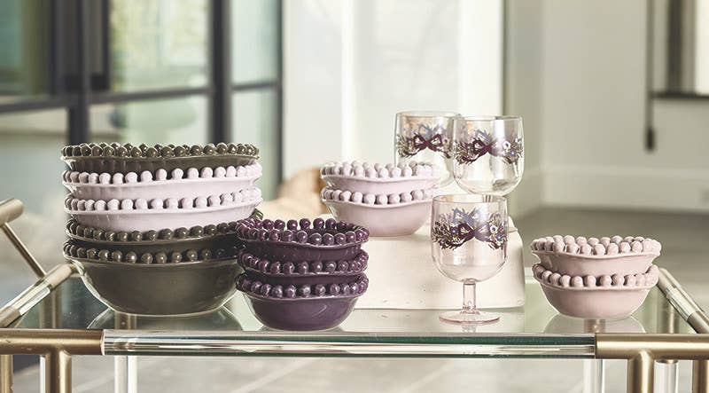 Ceramic Beaded Bowl - Large - Lilac Ash